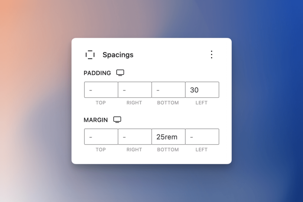 Spacings extension settings