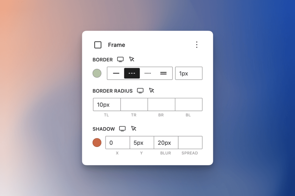 Frame extension settings