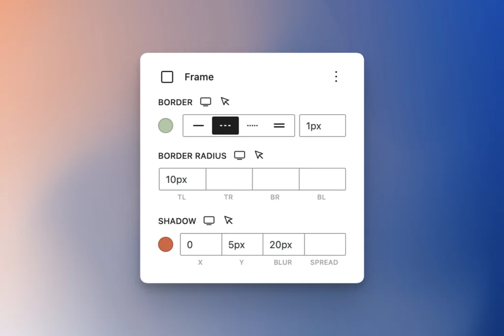 Frame extension settings