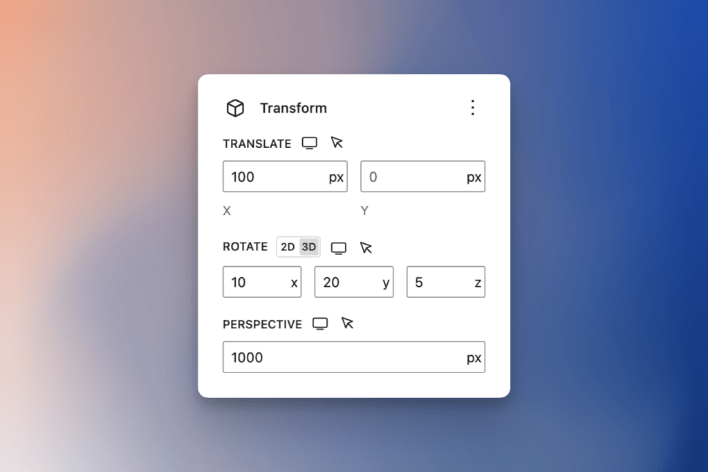 Transform extension settings