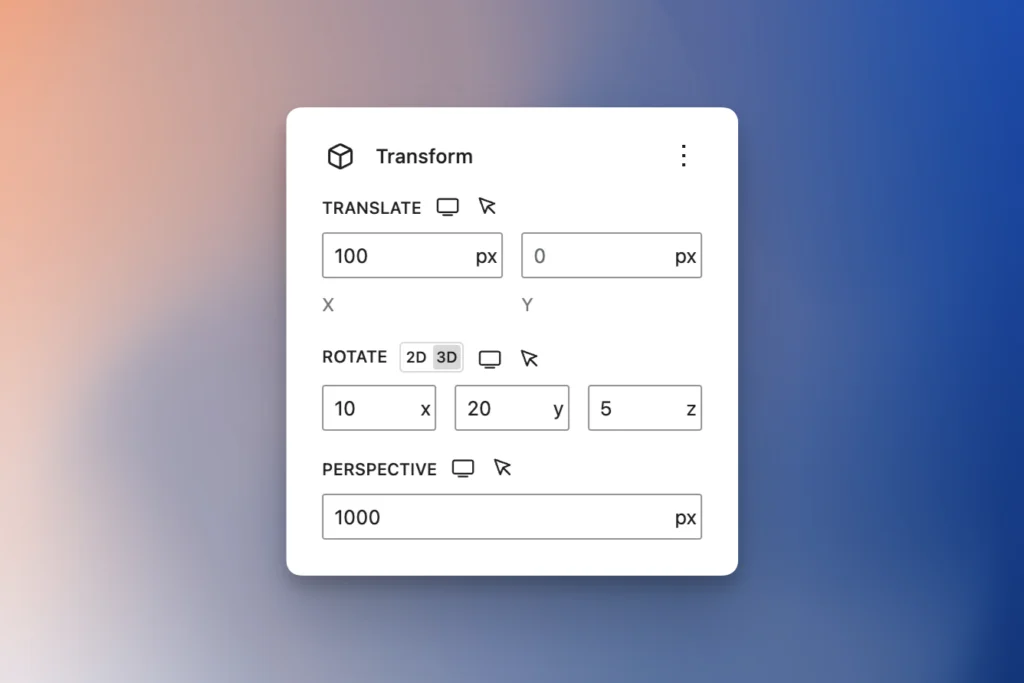 Transform extension settings