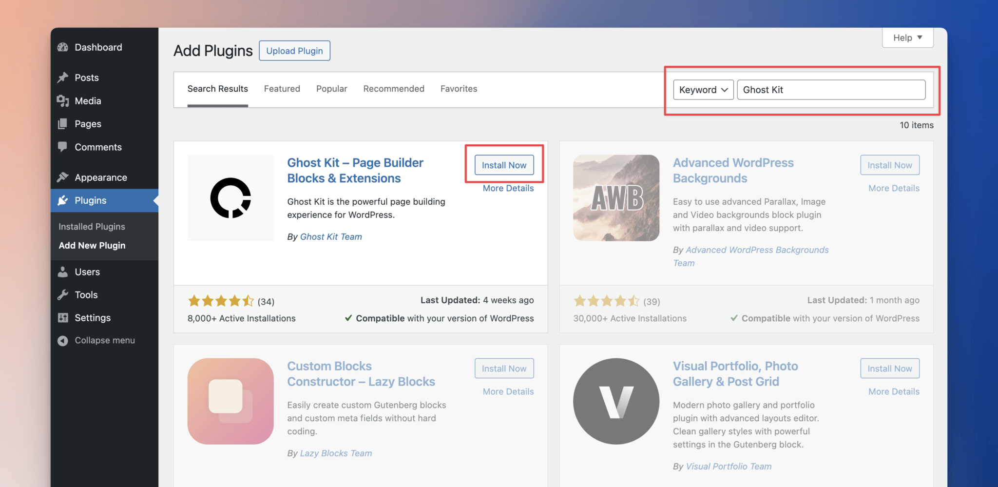 Installing Ghost Kit plugin - Ghost Kit